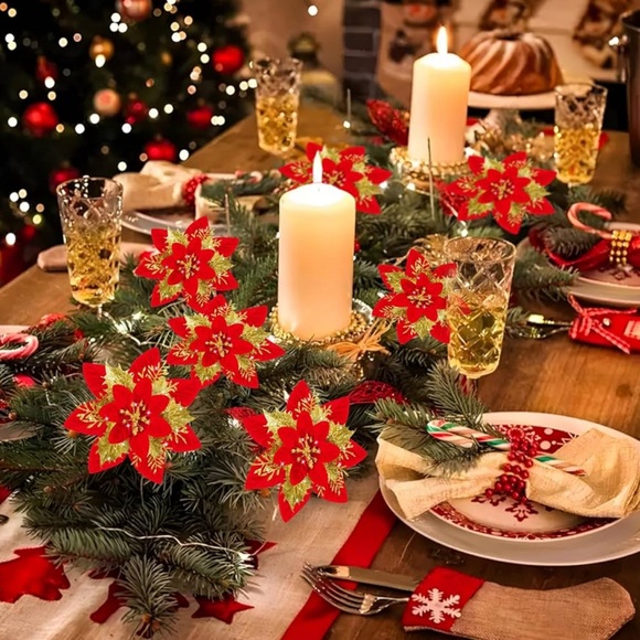 X2 Poinsettia Flower Bundles 16Pcs Christmas Decorations NEW! - Picture 9 of 10